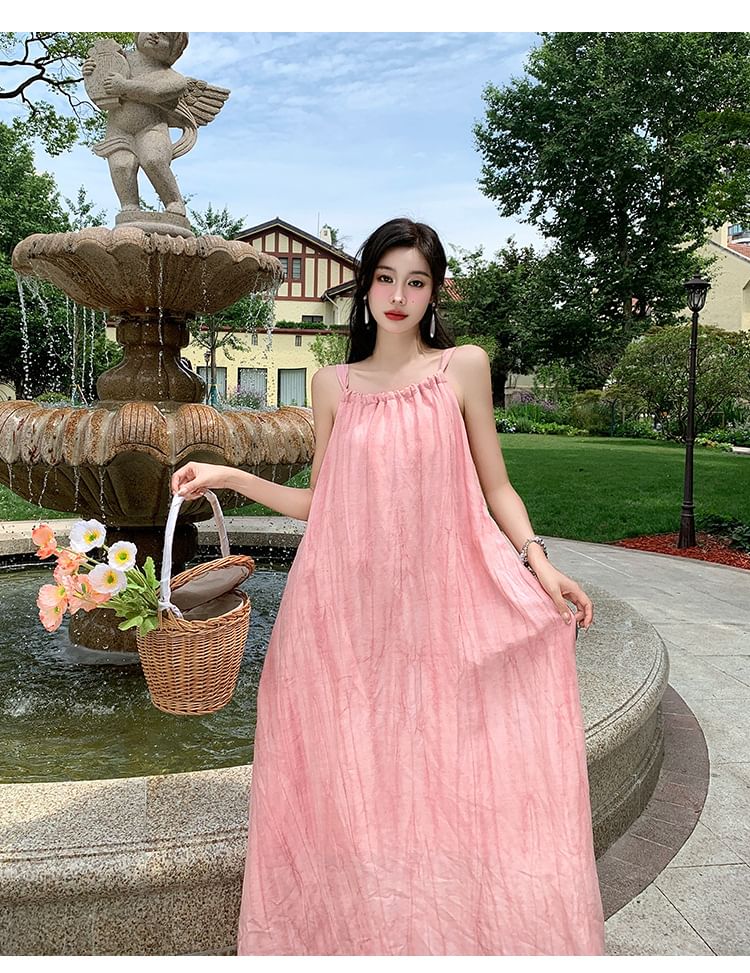 Plain Strap Spaghetti Dress A-Line Maxi
