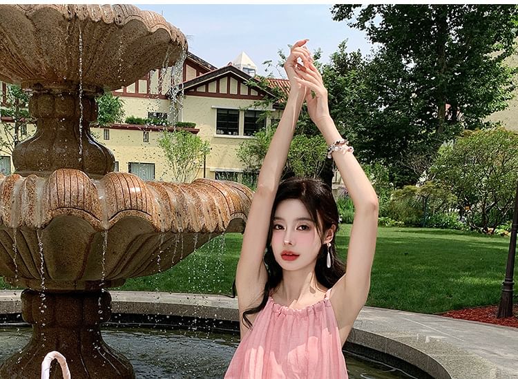 Plain Strap Spaghetti Dress A-Line Maxi