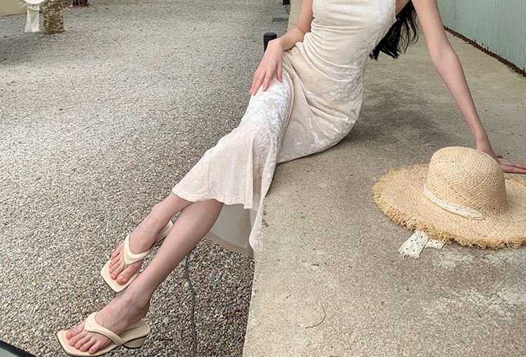 Mermaid Spaghetti Neck Maxi Strap Dress Cowl Plain