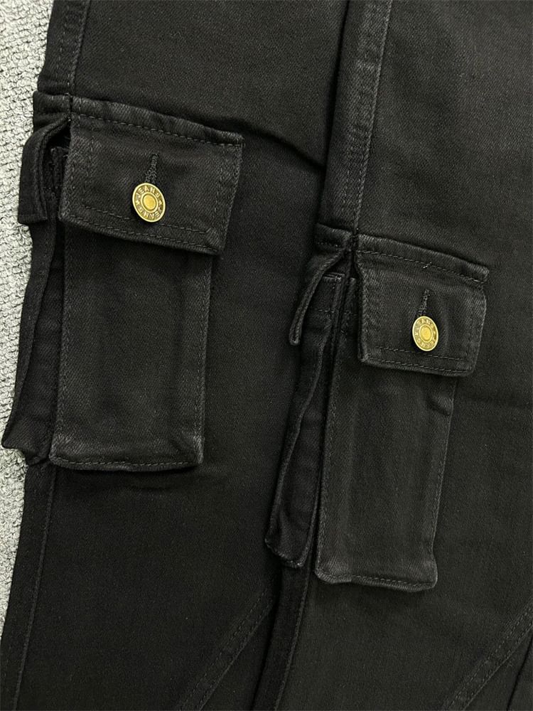 High Waist Pocket Detail Flared Jeans