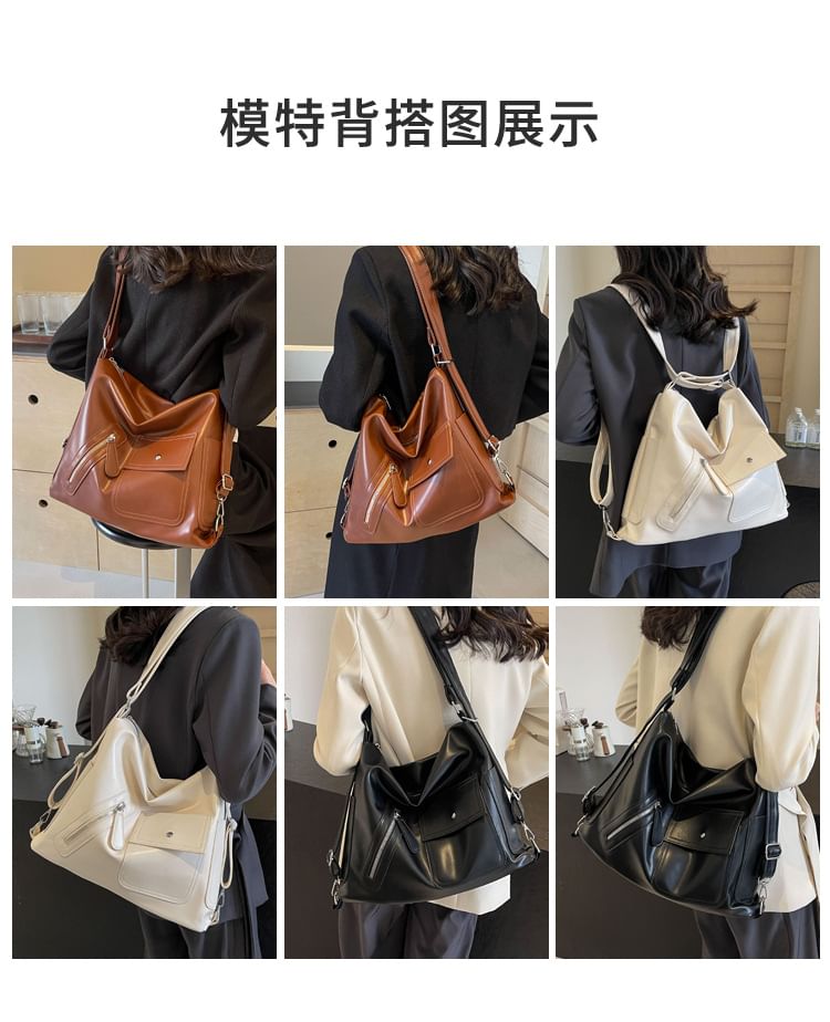 Multi-Pocket Bag Faux Tote Leather