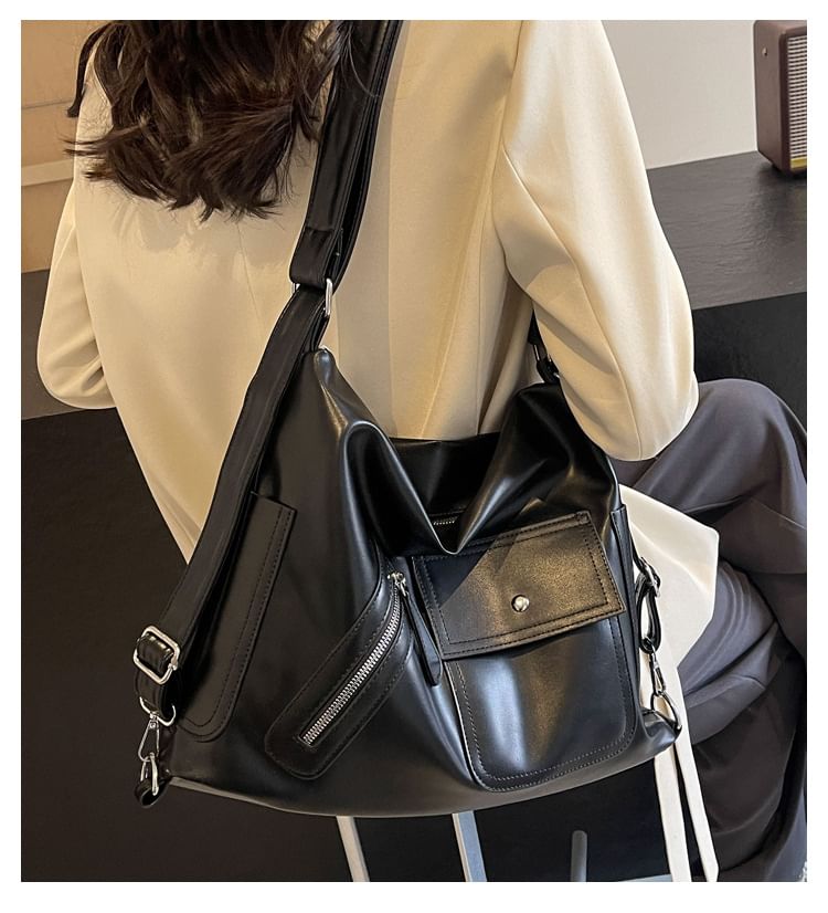 Multi-Pocket Bag Faux Tote Leather