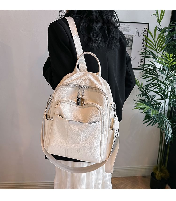 Faux Leather Backpack Multi-Pocket