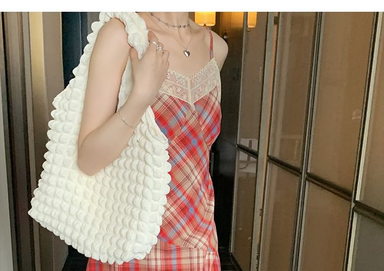 A-Line Dress Plaid Lace Midi Strap Trim Spaghetti