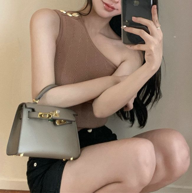 Plain Top One-Shoulder Knit Tank