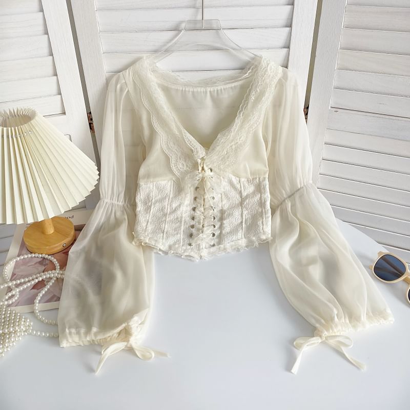 V-Neck Lace-Trim Bustier Blouse