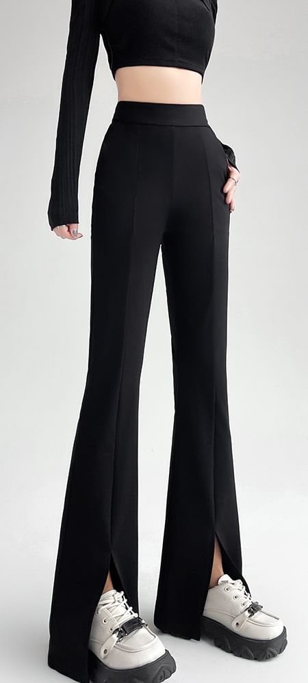 High Rise Sheath Plain Flare Dress Pants