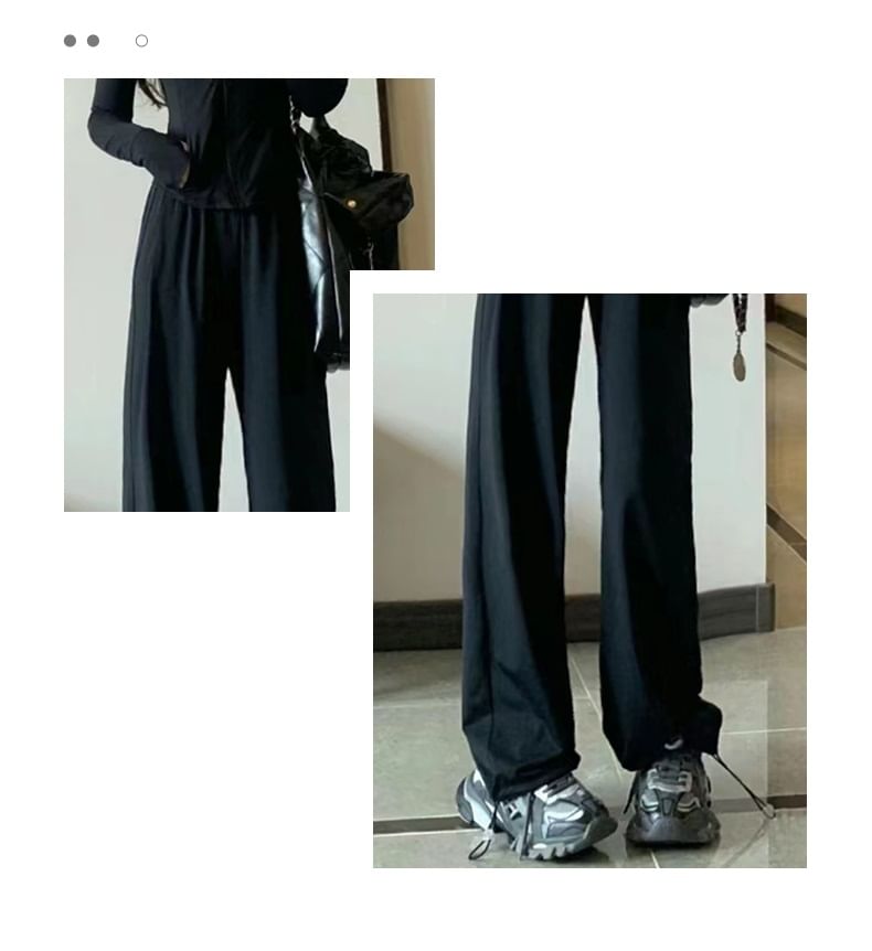 High Rise Plain Drawstring Gather Cuff Wide Leg Sweatpants