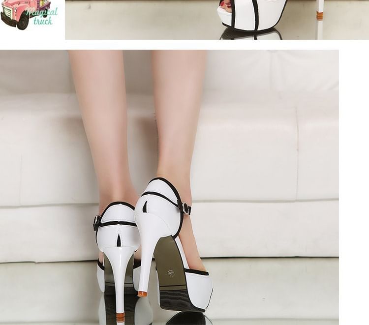 Ankle Strap Peep Toe Two Tone Stiletto Heel Sandals