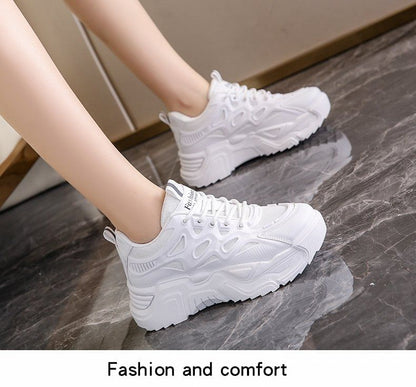 Mesh Panel Lace-Up Platform Sneakers