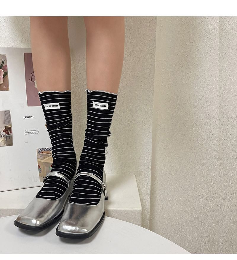 Striped Applique Lettuce Edge Socks