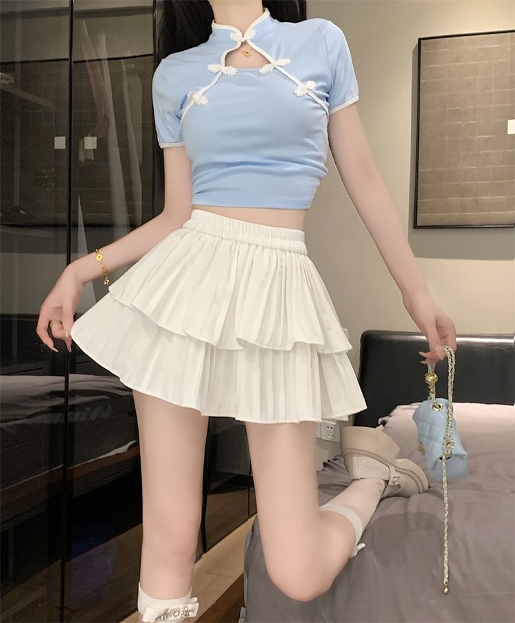 Tiered Mini Skirt with Plain High Waist