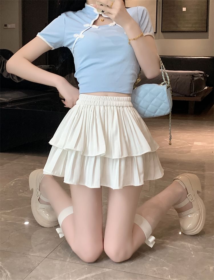 Tiered Mini Skirt with Plain High Waist