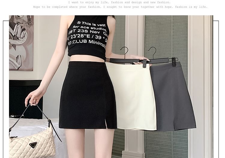 High Rise Plain Side-Slit Mini Pencil Skirt