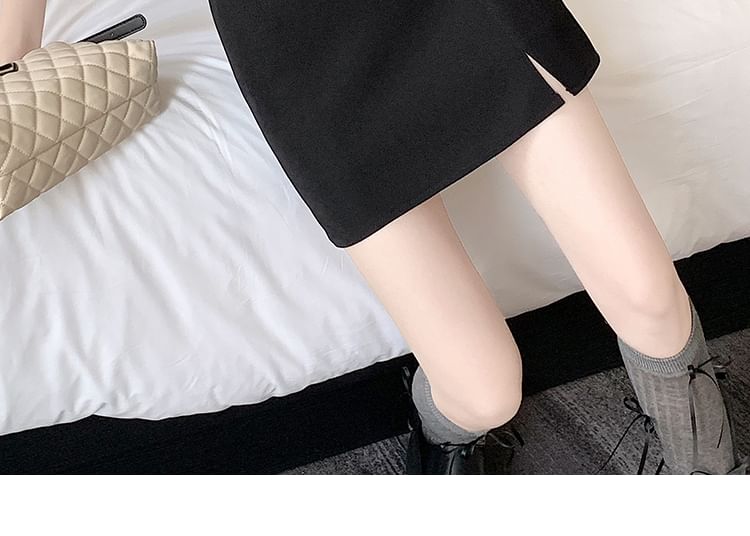 High Rise Plain Side-Slit Mini Pencil Skirt