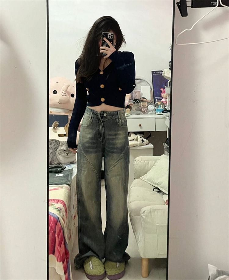 High Waist Washed Wide Leg Jeans