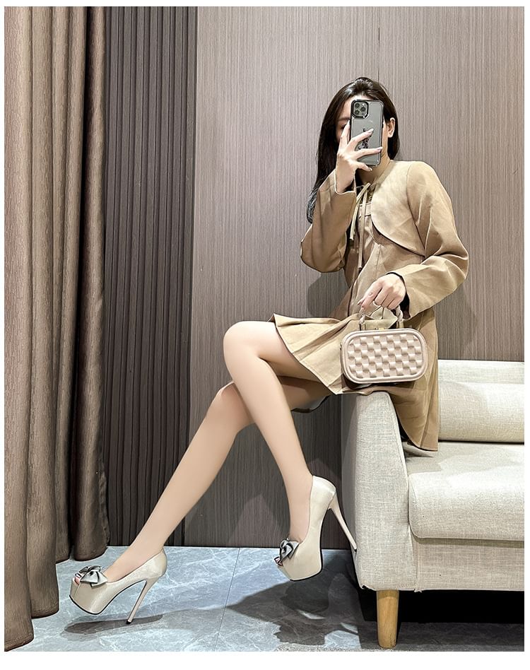 Bow Stiletto Pumps Platform Toe Peep