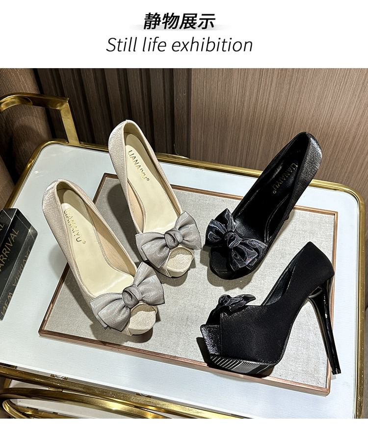 Bow Stiletto Pumps Platform Toe Peep