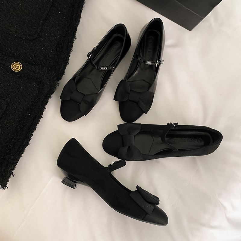 Bow Kitten Heel Mary Jane Shoes / Mules