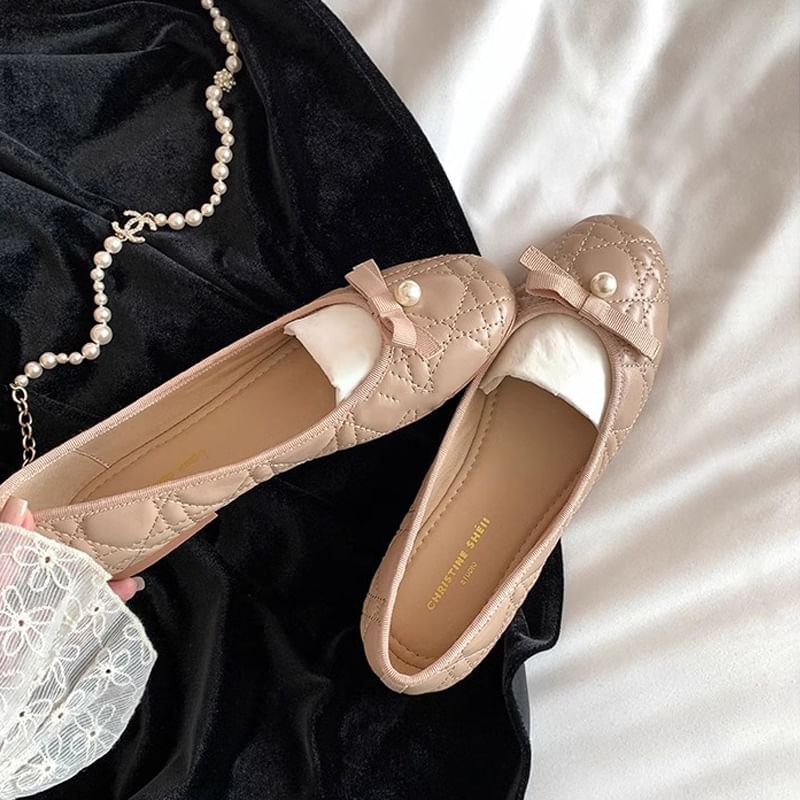 Bow Faux Pearl Flats
