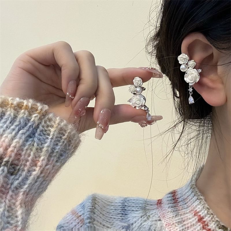 Pearl Faux Cuff Floral Alloy Ear