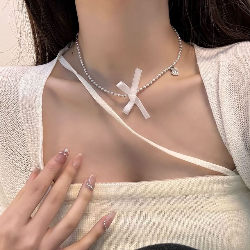 Choker Ribbon Faux Pearl Resin