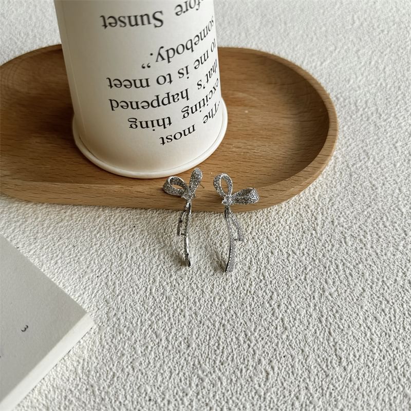 Rhinestone Bow Dangle Alloy Earring