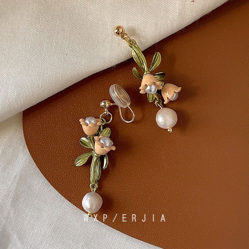 Freshwater Pearl Earring Floral Alloy Dangle