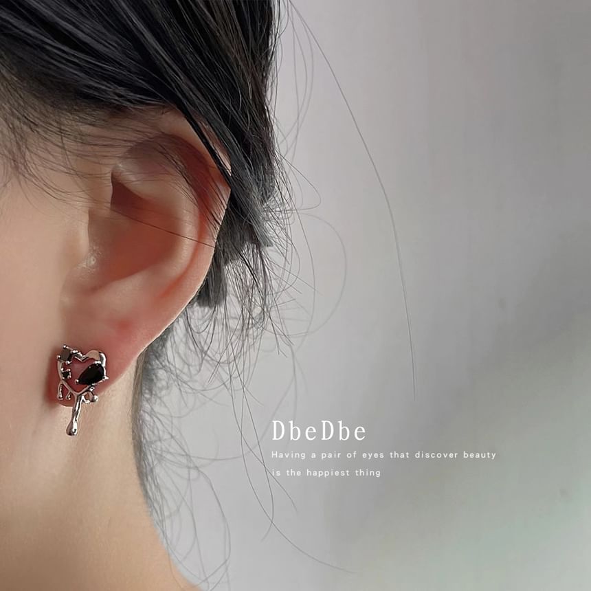Melting Heart Earring Alloy Rhinestone Stud