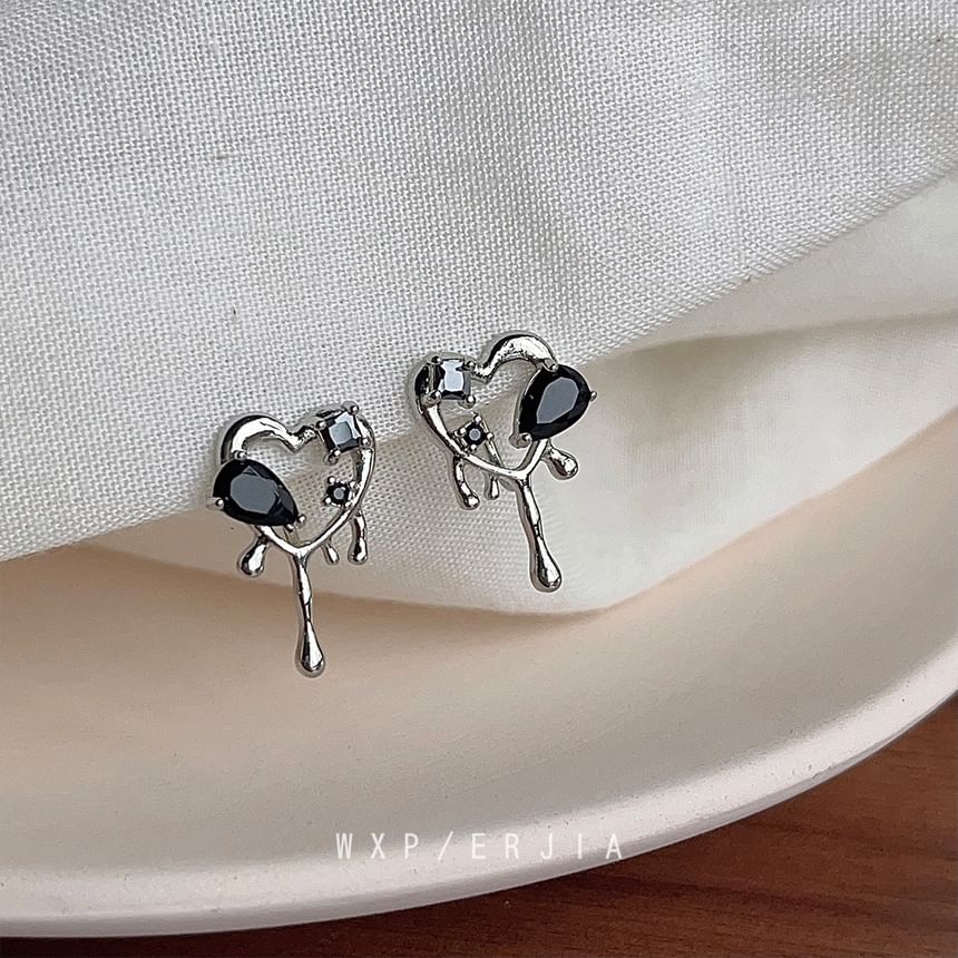 Melting Heart Earring Alloy Rhinestone Stud