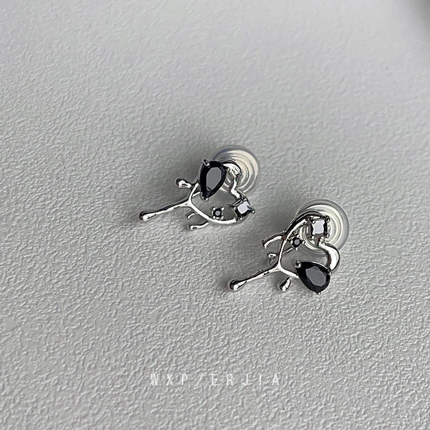 Melting Heart Earring Alloy Rhinestone Stud
