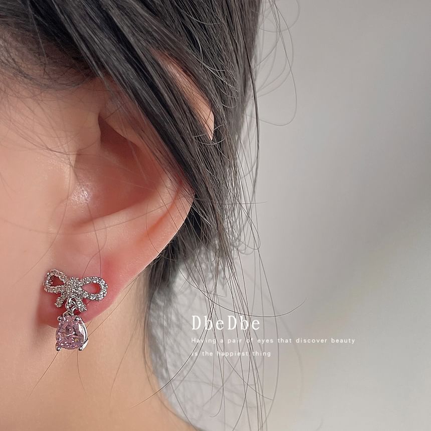 Rhinestone Alloy Earring Drop Bow