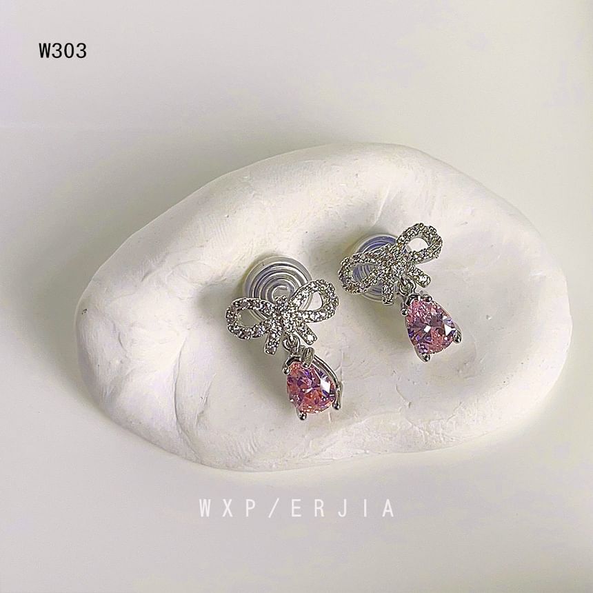 Rhinestone Alloy Earring Drop Bow