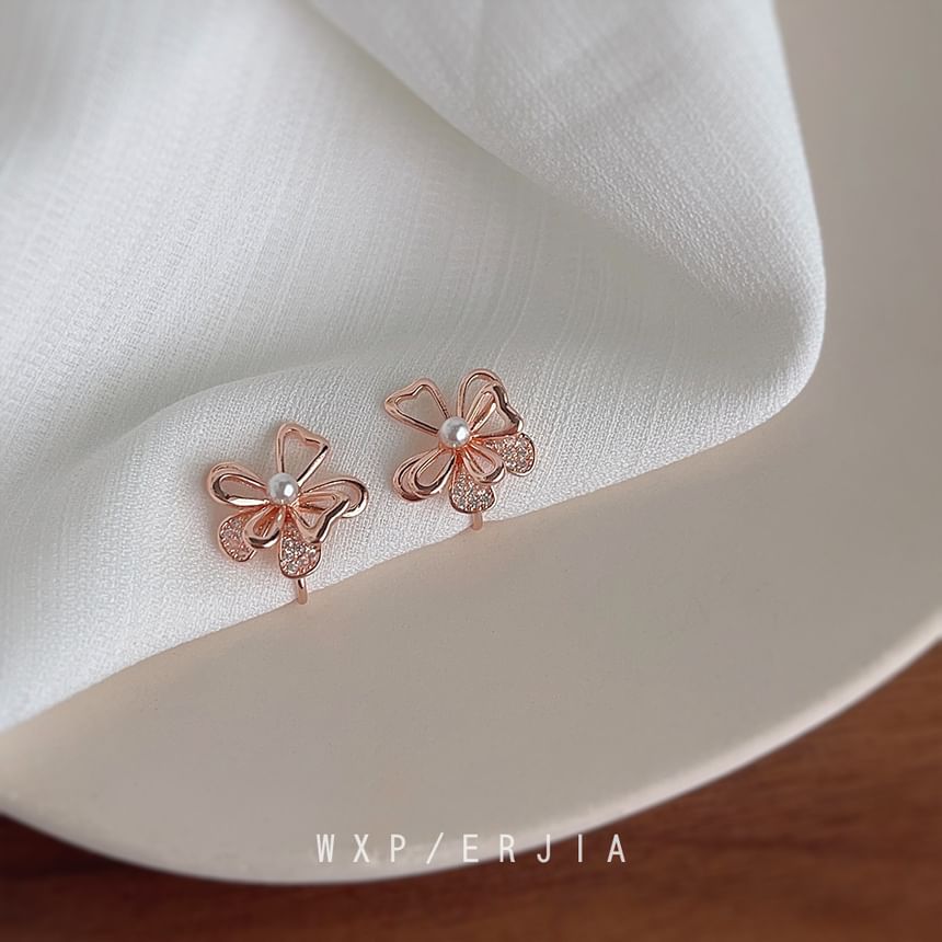Floral Alloy Earring Pearl Faux Stud