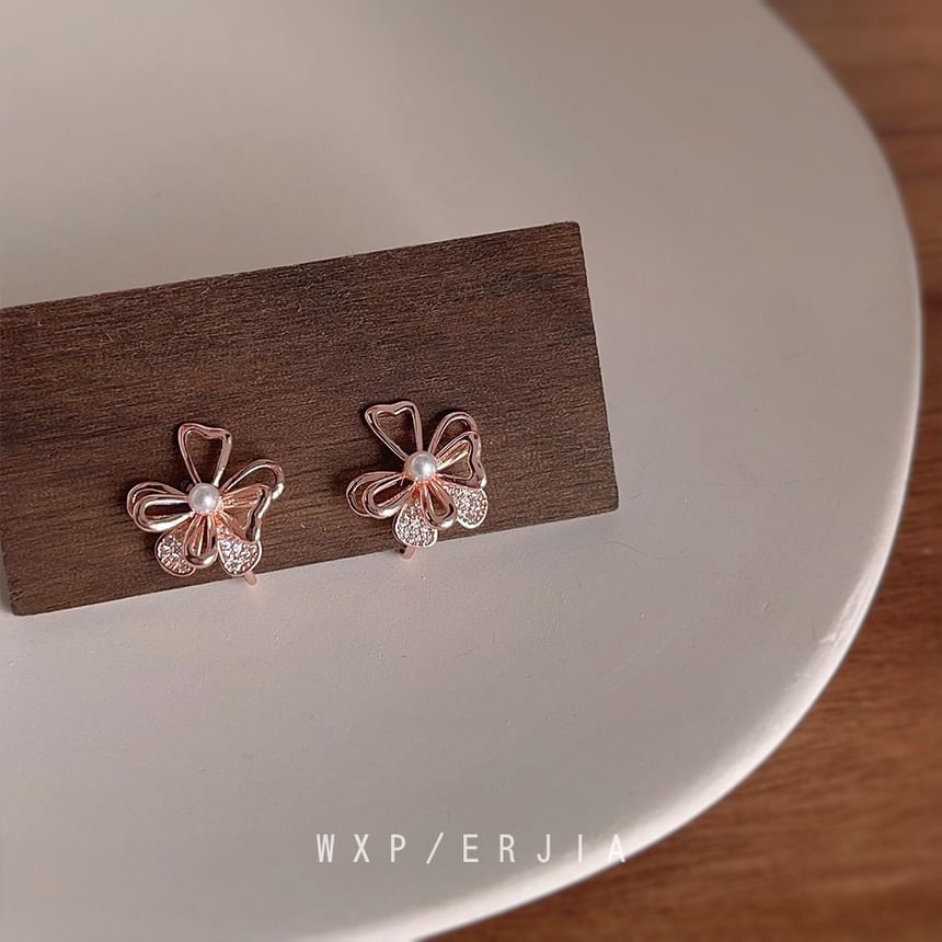 Floral Alloy Earring Pearl Faux Stud