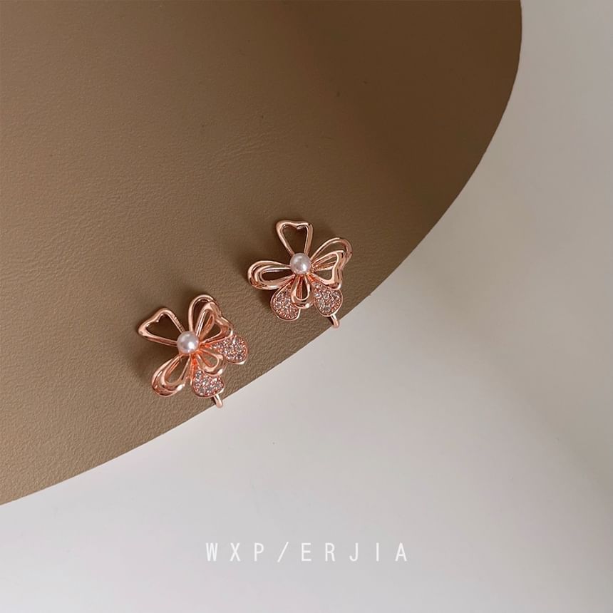 Floral Alloy Earring Pearl Faux Stud