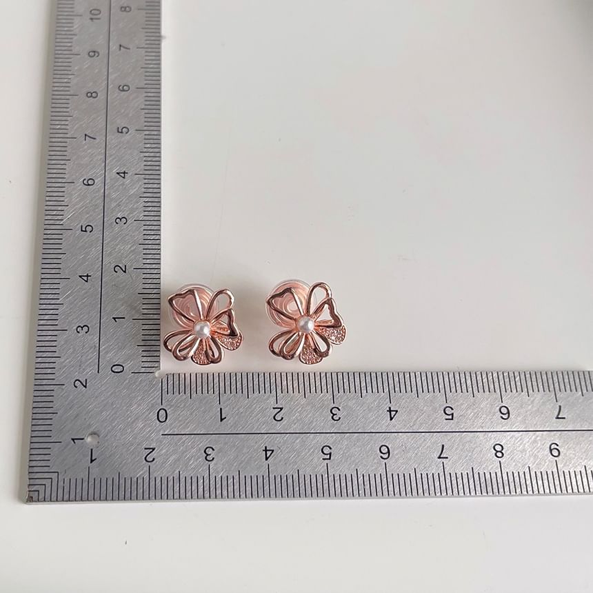 Floral Alloy Earring Pearl Faux Stud