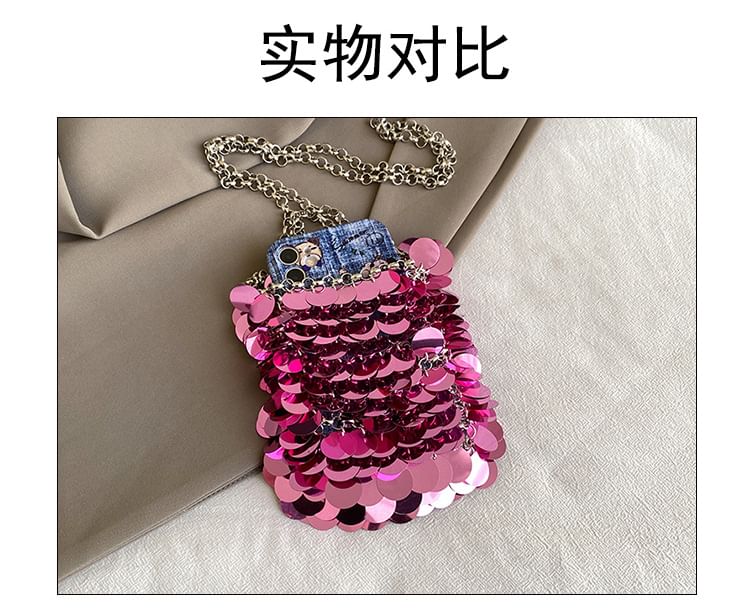 Strap Crossbody Chain Sequin Bag