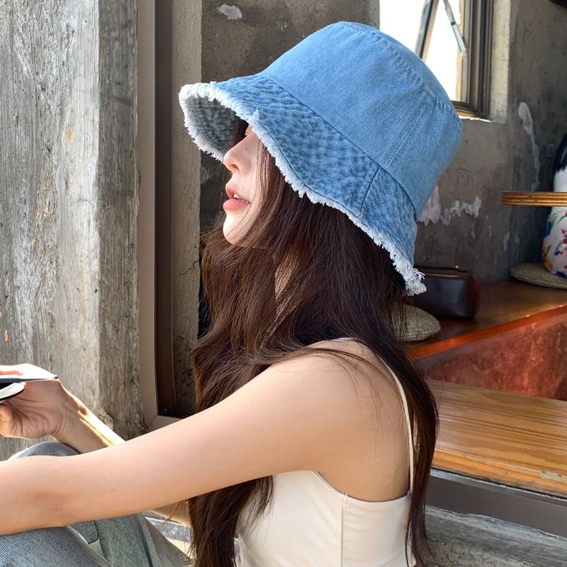 Denim Fringed Hat Bucket