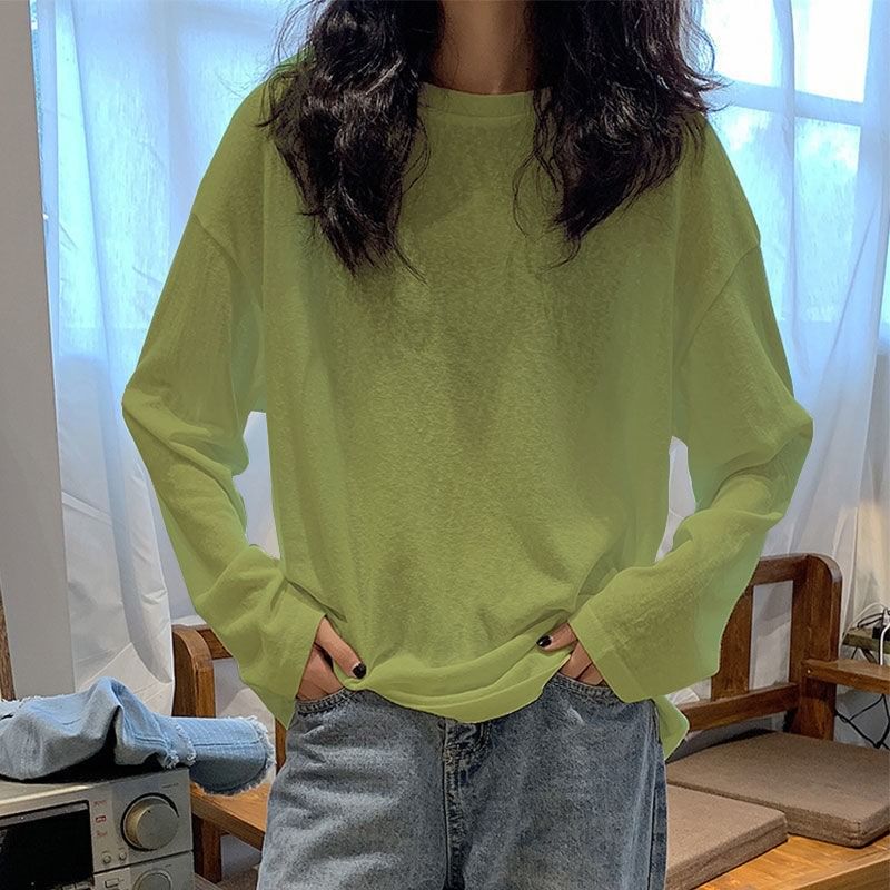 Crew Oversized Plain Tee Long-Sleeve Neck