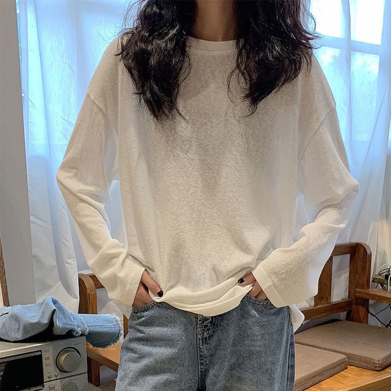 Crew Oversized Plain Tee Long-Sleeve Neck