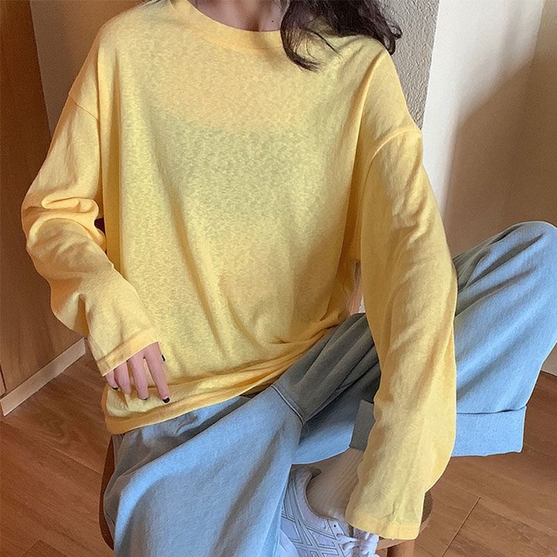 Crew Oversized Plain Tee Long-Sleeve Neck
