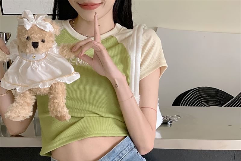 T-Shirt Crew Letter Short-Sleeve Neck Cropped Embroidered