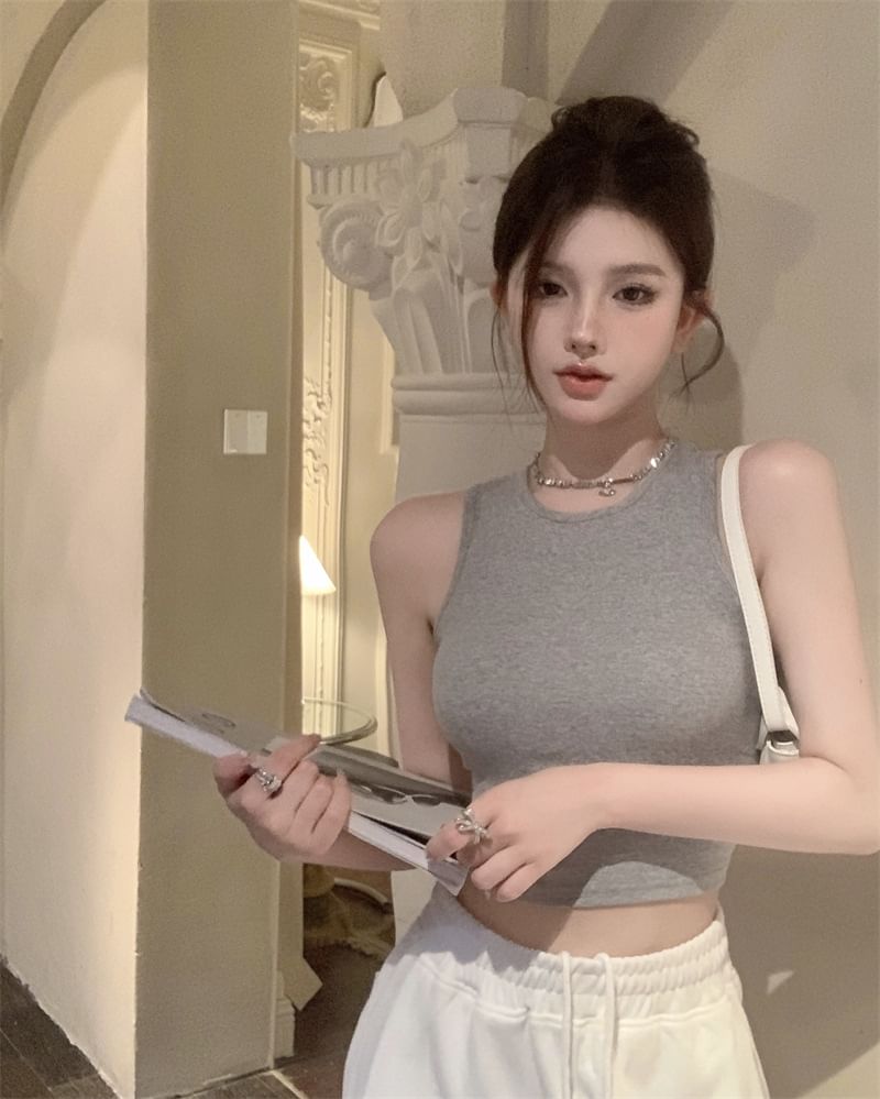 Top Crop Open Tank Back Plain