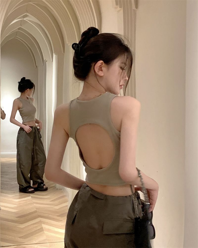 Top Crop Open Tank Back Plain