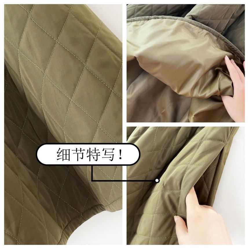 Quilted A-Line Midi Skirt with High Rise