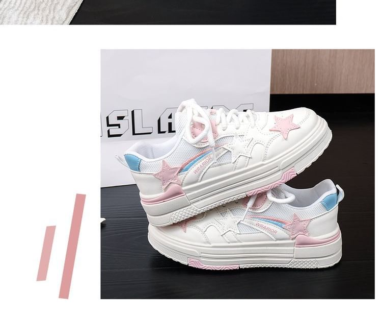 Platform Star Applique Panel Mesh Sneakers