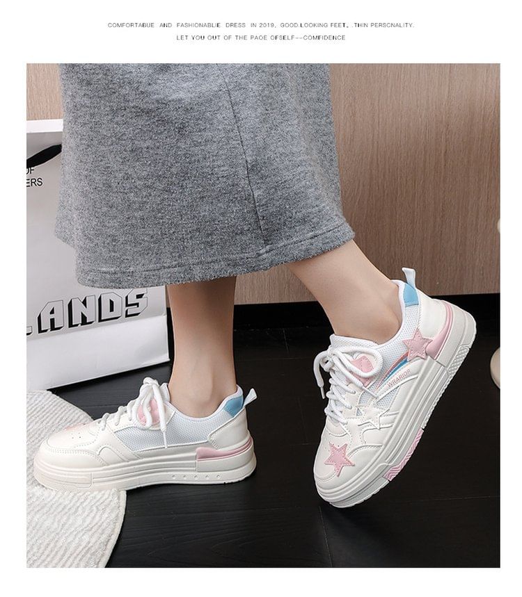 Platform Star Applique Panel Mesh Sneakers