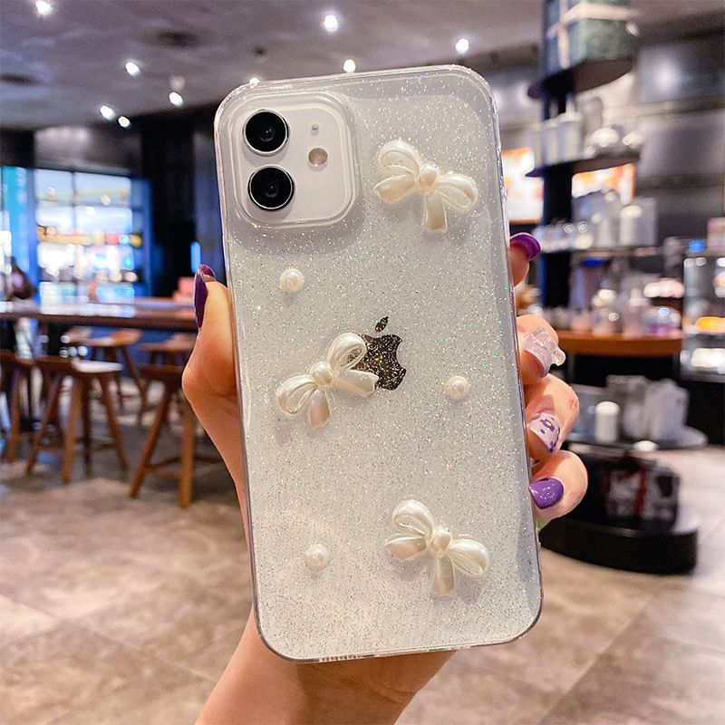 Faux Phone Case Pearl Bow
