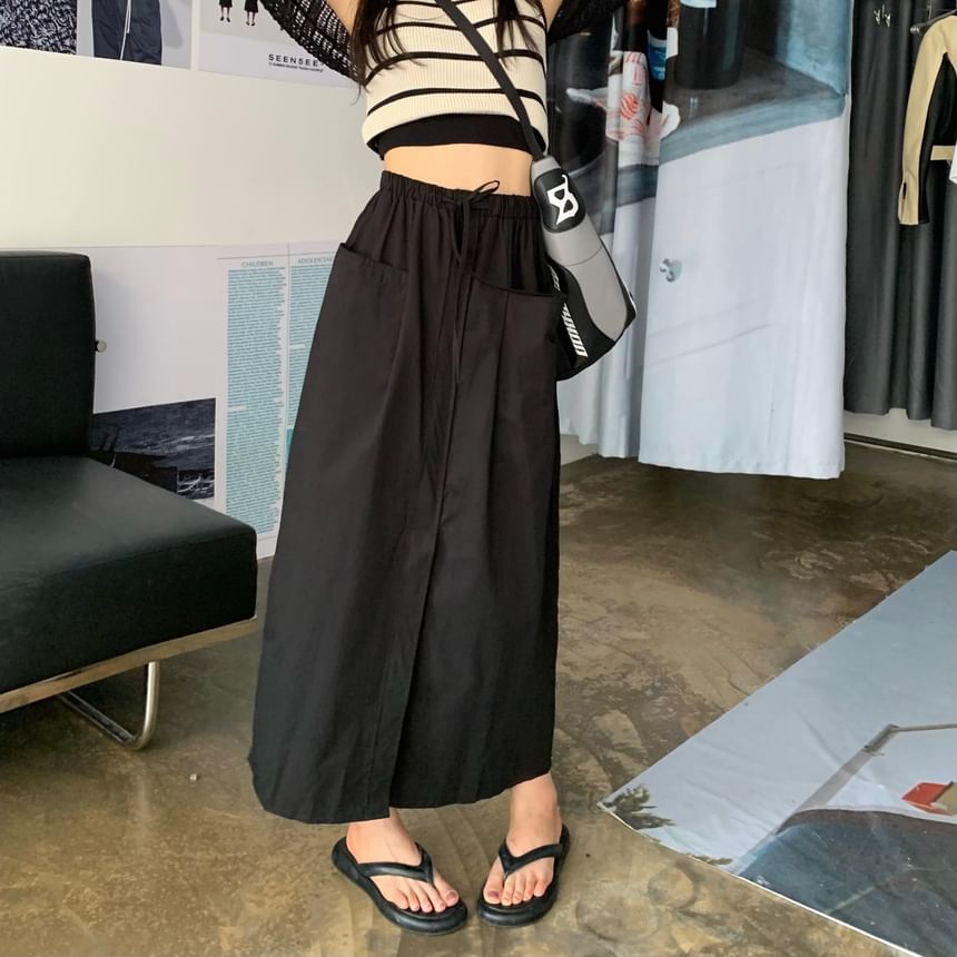 Front-Slit Maxi A-Line Skirt with High Rise